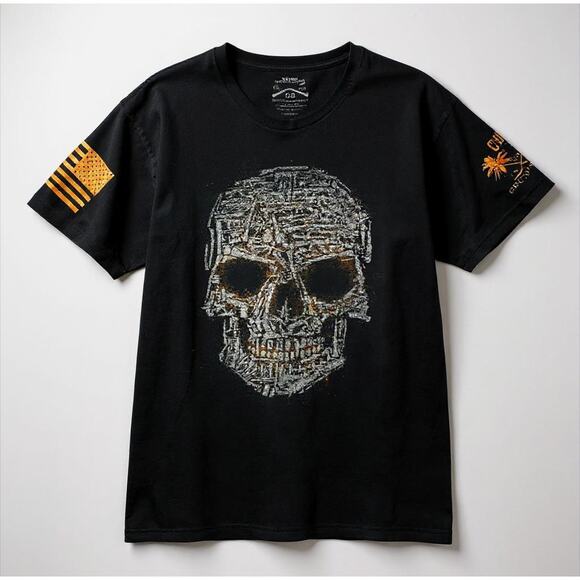 Grunt Style Skull Graphic Tee XXL Black USA Flag Military Shirt Cotton Patriotic - Picture 1 of 8